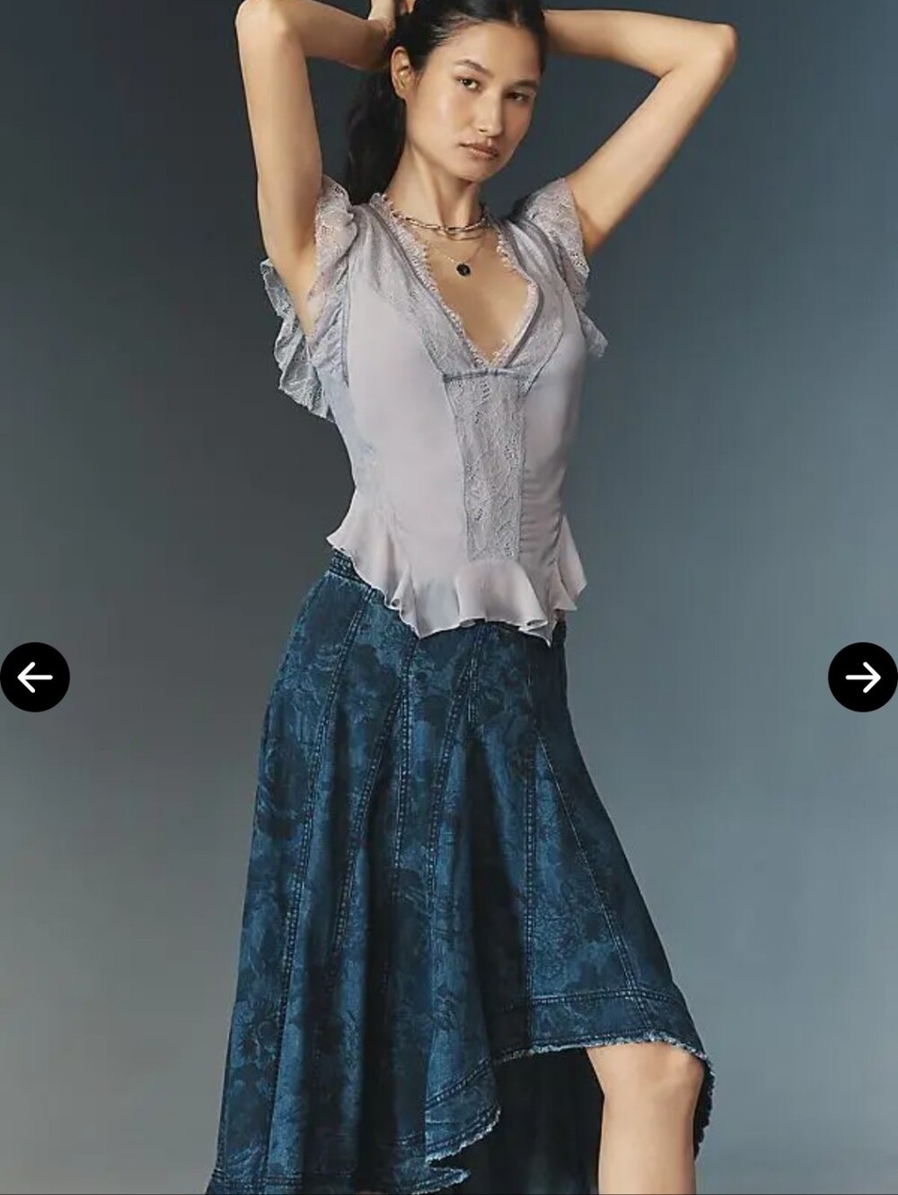 Pilcro Anthropologie High-Low Blue Printed Midi Skirt